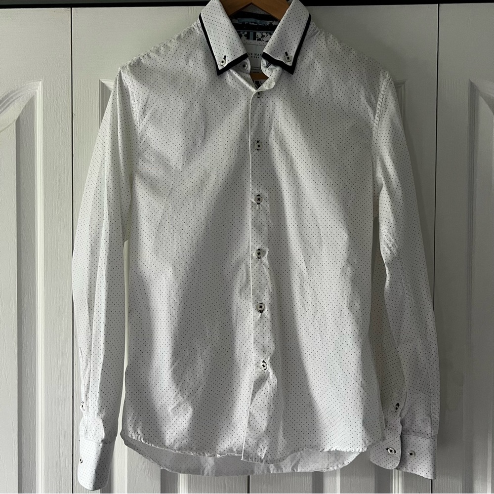 Ricky Singh Cactus Man White Dress Shirt with Navy Detail Formal Classic Size Sm